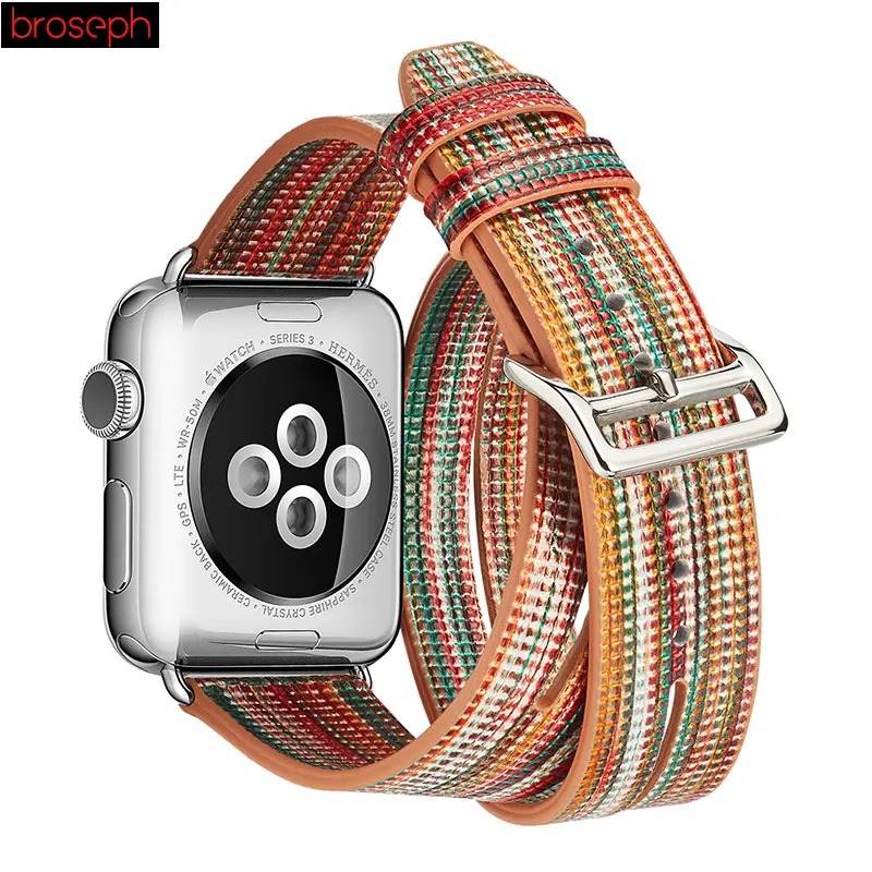 Красочные кожаные ремешки для Apple Watch Series 3 2 1 два круга ремешки для часов наручные браслеты для Iwatch 38 мм 42 мм