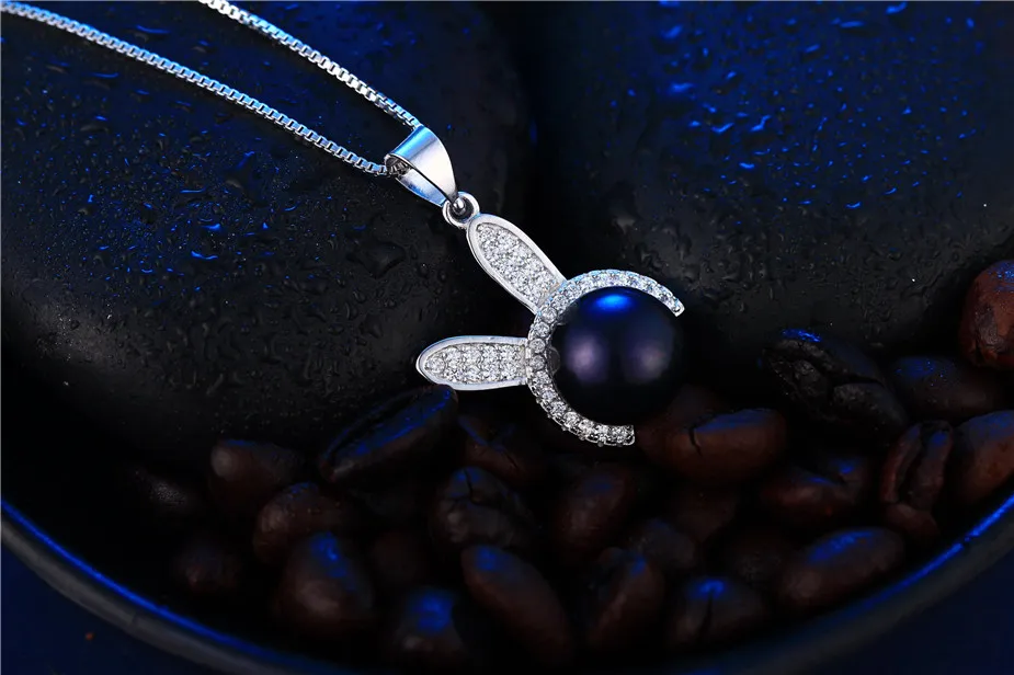 Dainashi High Quality Genuine Natural Freshwater Pearl Necklace Women 925 Sterling Silver Zircon Rabbit Pendant Necklace
