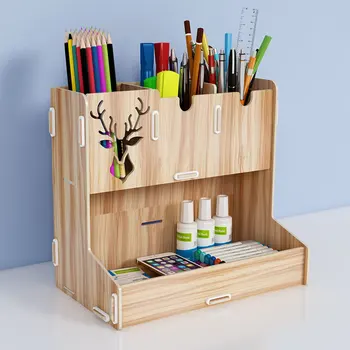 

Creative pen container storage box small lattice office desktop shelf students home personality simple pen organizer