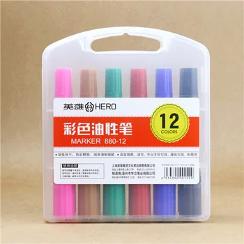 

Hero 880-12 Marking Pen Oily Color Big Two Sides Marking Pen 12 Color Drawing Pen Pen Thick Head