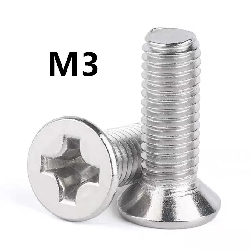

200pcs/lot GB819 DIN965 M3x5/6/7/8/10/12/14/16/18/20mm stainless steel 304 phillips flat countersunk head micro mach