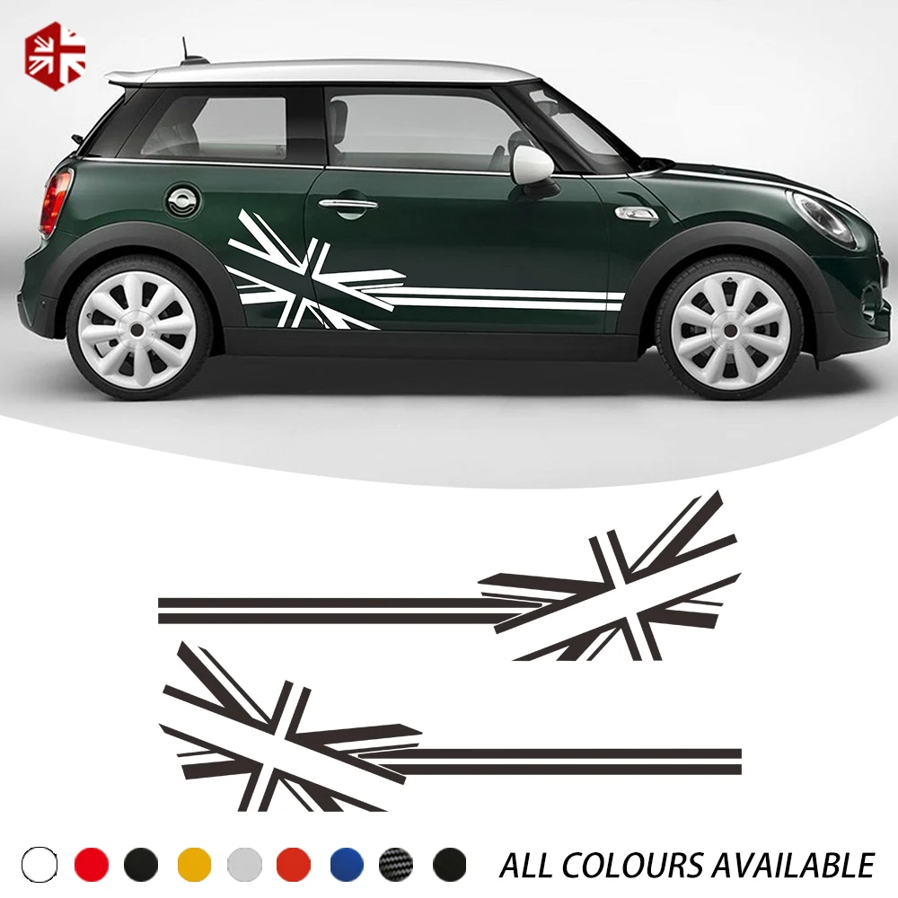 2 Pcs Union Jack Flag Style Car Door Side Stripes Sticker Body Decal For MINI Cooper S F56 2014-present One JCW Accessories