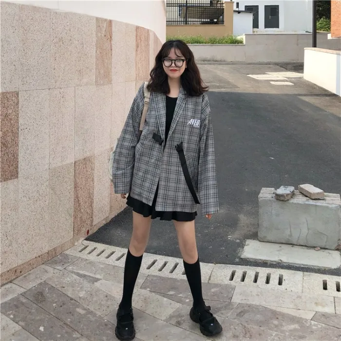 

Autumn 2019 Korean-style New Style Leisure Suit Retro Tops Women's INS Loose-Fit Network Red Plaid Small Suit Coat
