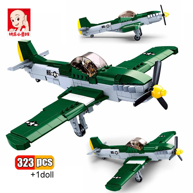 Sluban 323pcs Military Ww2 Us Air Force P 51d Mustang Fighter Building