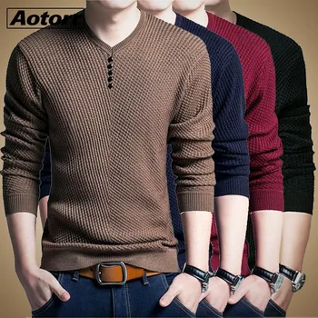 

2020 New Pullover Mans Sweater Casual V-Neck Male Autumn Slim Fit Long Sleeve Shirt Sweaters Men Knitted Cashmere Wool Homme