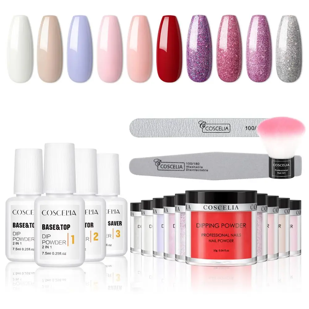 COSCELIA Dipping Nail Powder Set Base Top Coat Glitter 6pc/10pc 10g Natural Dry Without Lamp Cure Art Decoration | Красота и здоровье