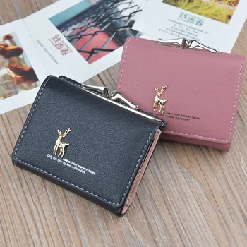 

2020 Cartoon Leather Women Wallets Pocket Ladies Purse Clutch Wallet Women Short Card Holder Cute Girls Deer Wallet Portfel
