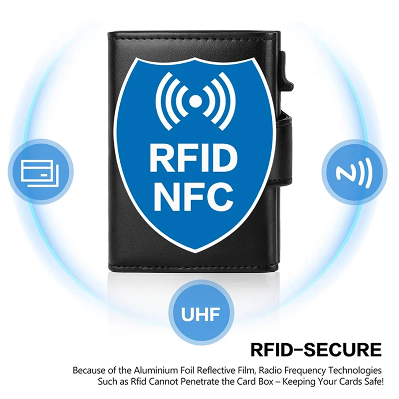 2022 Fashion Aluminum Credit Card Wallet RFID Blocking Trifold Smart Men Wallets 100% Genuine Leather Slim with Coin Pocket