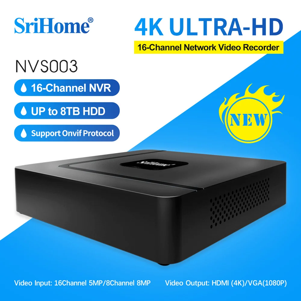 Srihome NVS003 4K UHD CCTV NVR 16CH 5MP Network Video Recorder 8CH 8MP Security Surveillance Up to 8T HDD H2.65 IP Camera | Безопасность