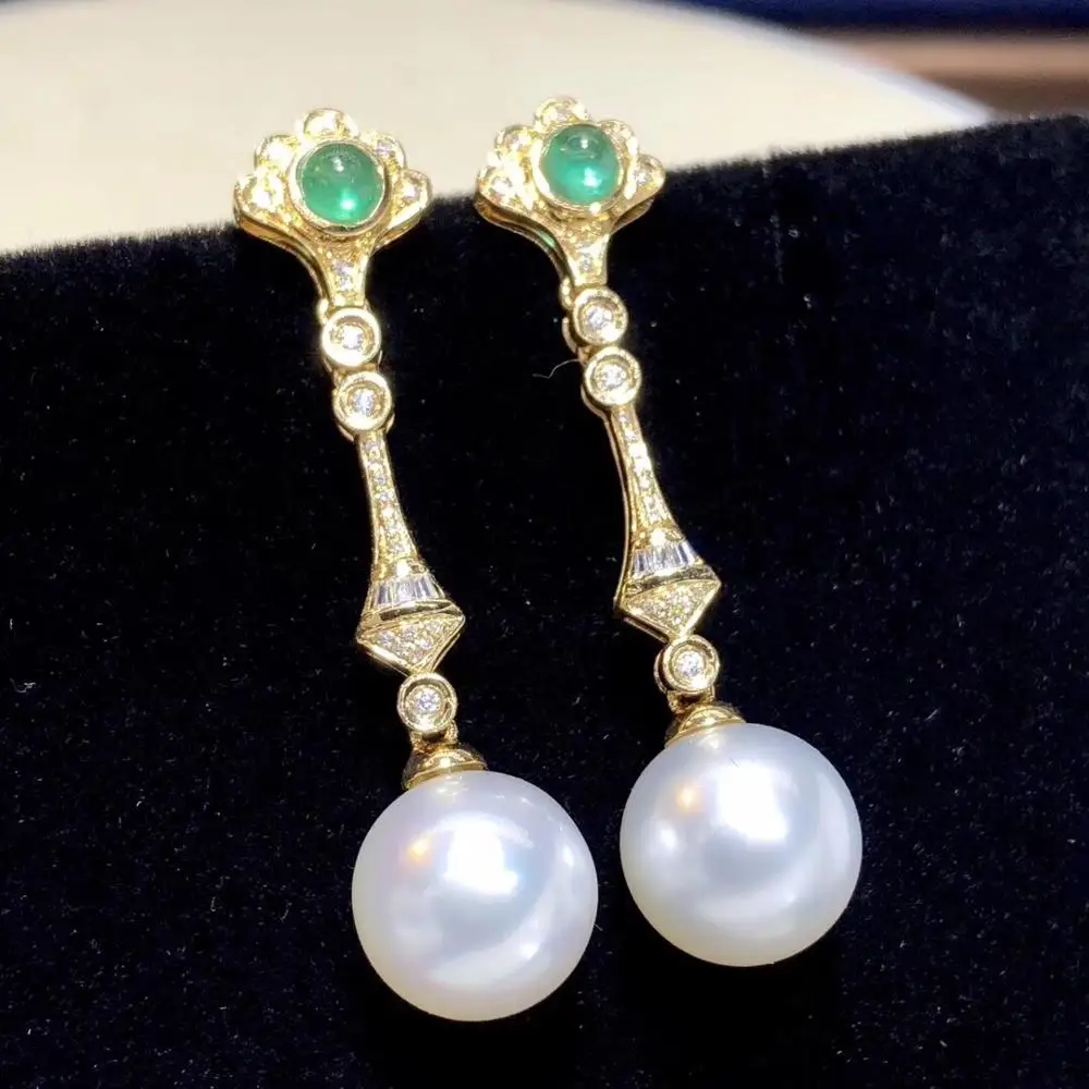 Ювелирные украшения из чистого 18 K золота с натуральным океан размером 8-9 мм, белая Серьги с жемчугом для Для женщин тонкой Серьги с жемчугом
