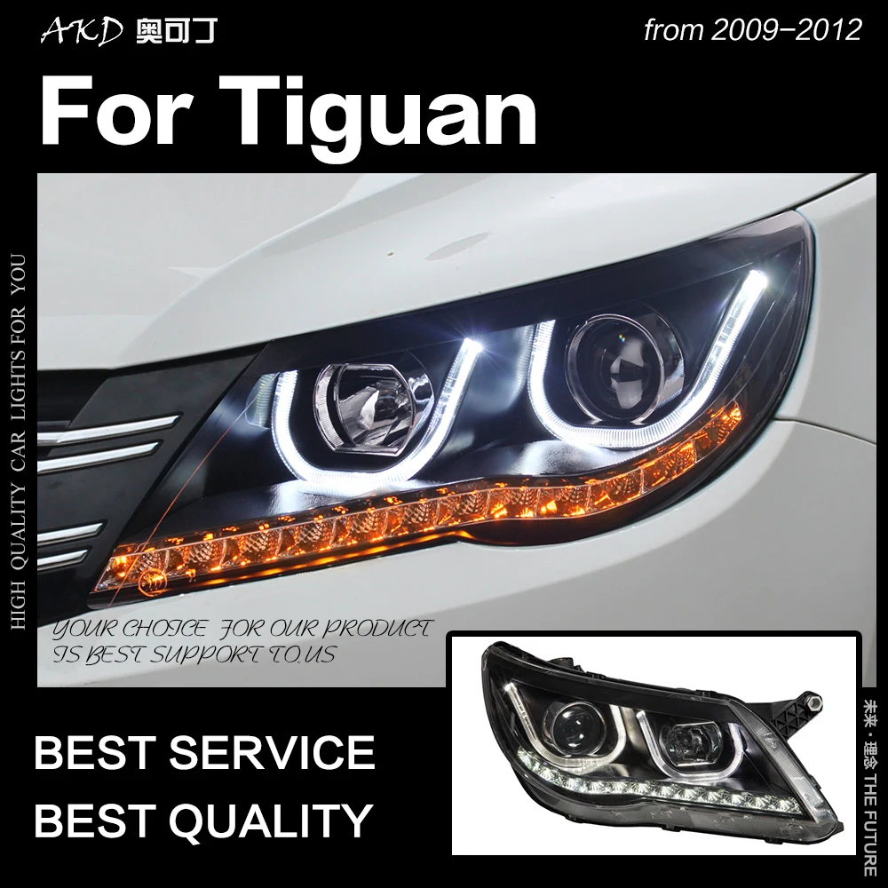 АКД стайлинга автомобилей для Tiguan светодиодный фар 2007-2012 фары DRL фара ангельский
