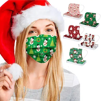

40# Disposable Unisex Printed Christmas Cute Soft Masks For Adults 3-layer Masks Multicolor Pollution Protection Маска На Рот