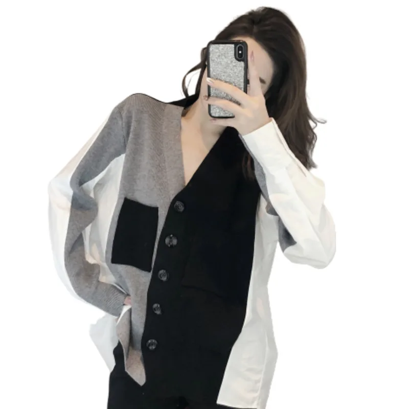 

2019 New Hot Autumn Shirt Knitting Cardigan Loose Coat V Lead Sweater Women Befree Vadim Harajuku Plus Size Unif Streetwear Ins