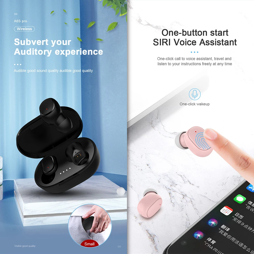 Wireless Headphones Earphones Mini In Ear Earbuds HiFi BT Stereo Built in Mic Noise Cancellation Waterproof with Charging Case