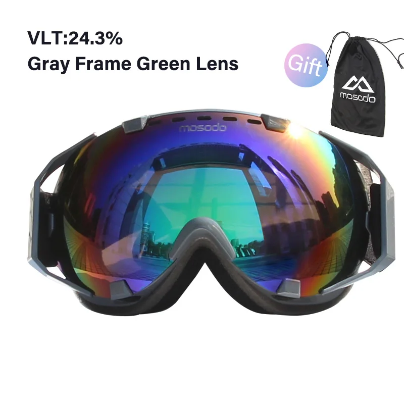 grey F green L Mosodo, мужские и женские лыжные очки, снегоходы, сноуборд, лыжи, анти-туман, поляризационные очки, большие сферические лыжные очки - Цвет: grey F green L