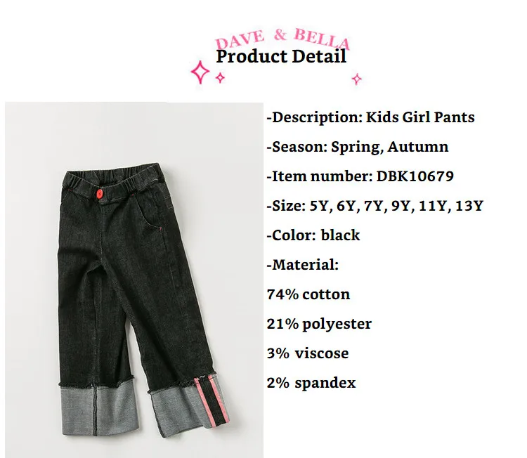 DBK10679 dave bella autumn kids girl jeans pants full length pants infant toddler trousers