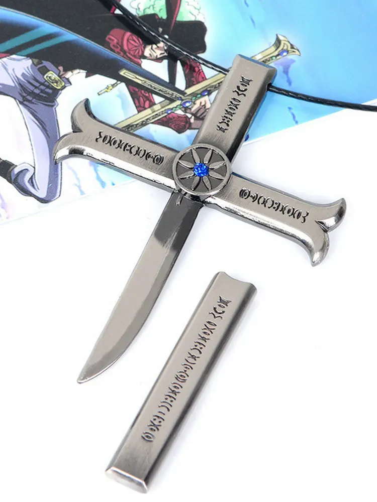 Cartoon Anime Dracule Mihawk Necklace Cross Sword Kogatana Alloy Choker  Neck Kolye Men Women Gift Pendants Jewelry