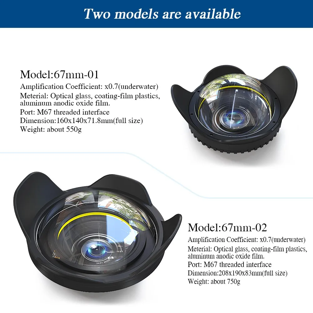 67mm Waterproof Wide Angle Dome Port Fisheye Lens