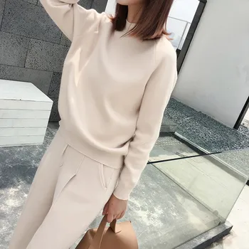 

4 Colors Autumn Winter Knitted Tracksuit Women Clothing 2 Piece Set Female Knit Pant Suit