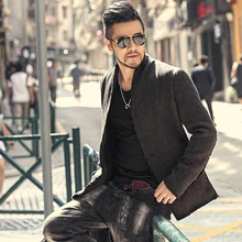 New Spring Retro Black Fur-trimmed Casual Slim Black European Style Suit for Men Stand Collar Men Suit Blazer Brand F8288