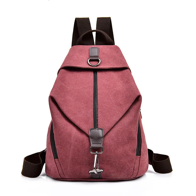 Female Vintage Canvas Backpack Women Casual Bag Anti-theft School Bags For Teenage Girls Women's Small Travel Retro Backpacks - Цвет: Red bean paste