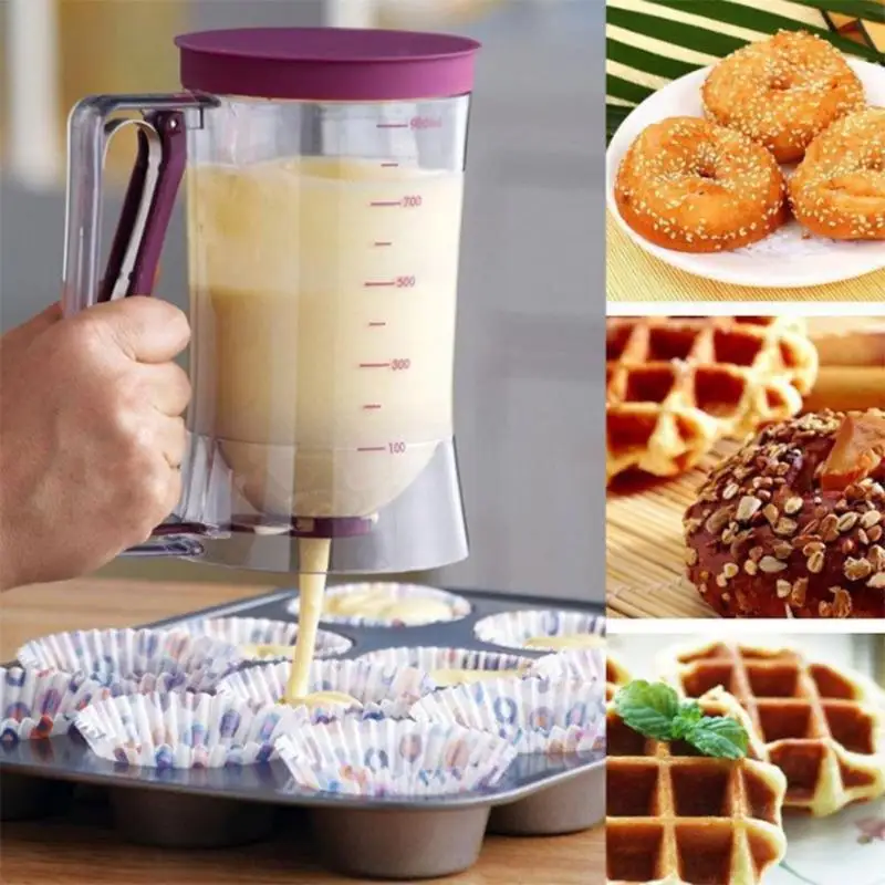 

900ml Home Batter Dispenser Cup with Scale Plastic Dough Cream Funnel Valve Cooking Cup Cake Cookie Pancakes Baking Tool