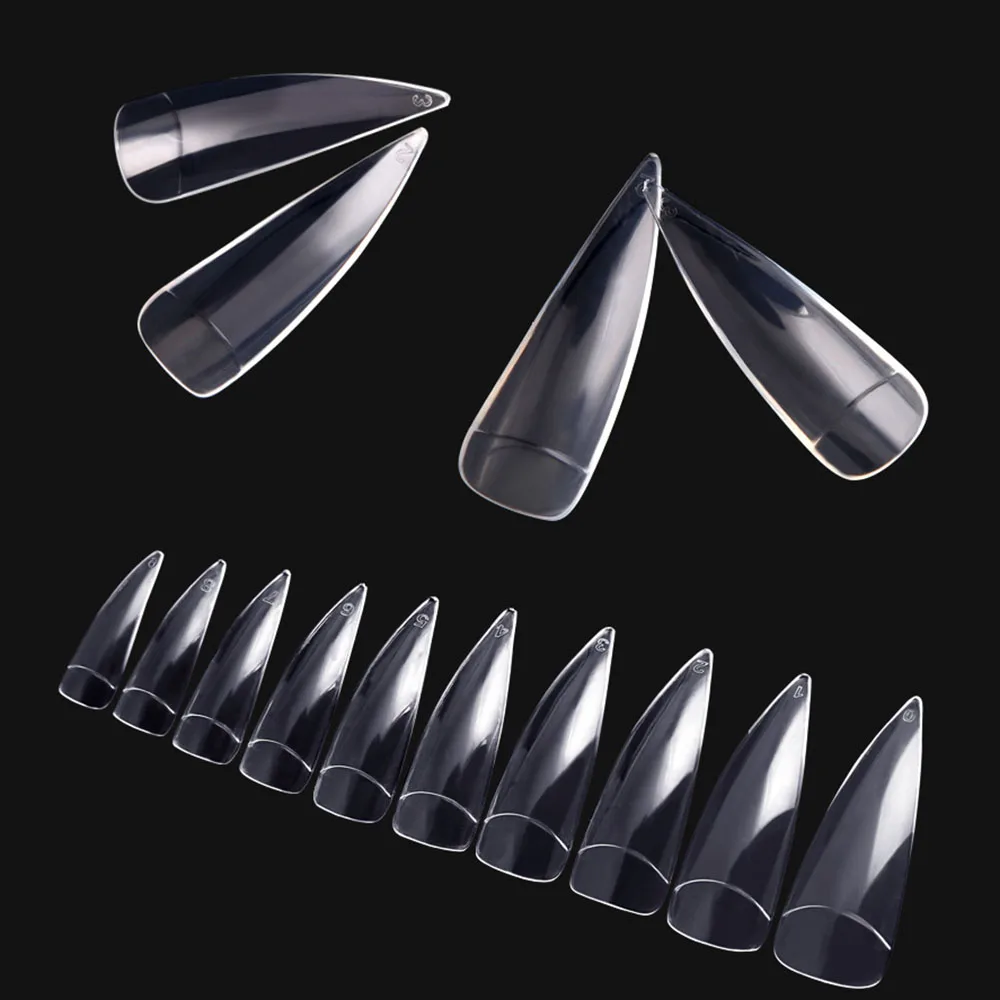 600Pcs Bag Half Cover Nail Tips Natural Clear Sharp Nails False Nails Acrylic ABS Long Stilettos 5
