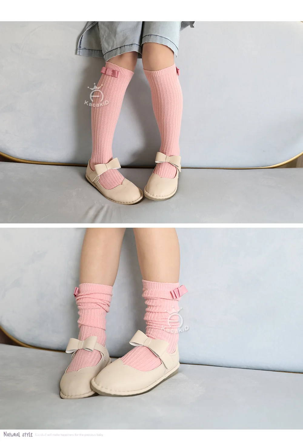 Spring New Style Children's Socks Girls Monochrome Vertical Striped Tube Socks Baby Bow Cotton Socks Dance Pantyhose Princess So