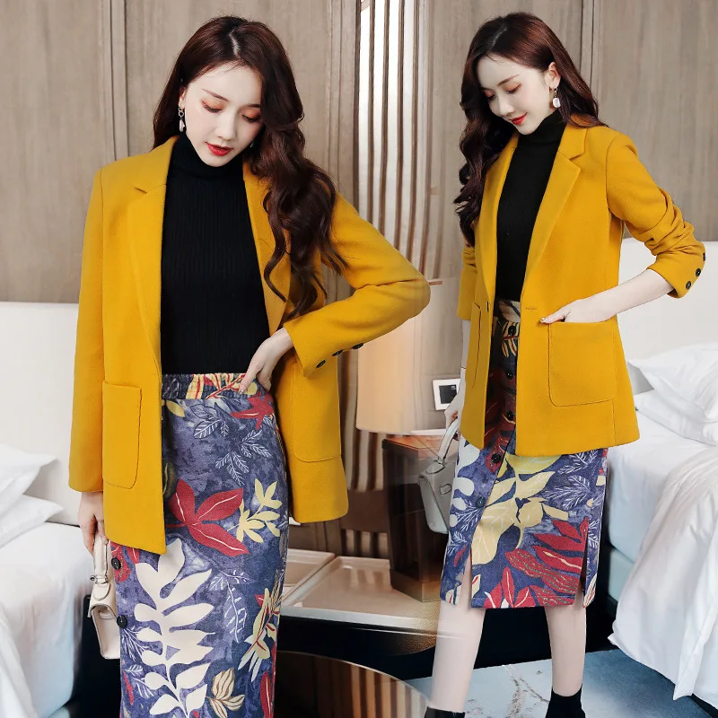 

2019 Autumn And Winter New Style Korean-style Loose Casual by Age Slimming Suit Set Skirt Woolen Two-Piece Set