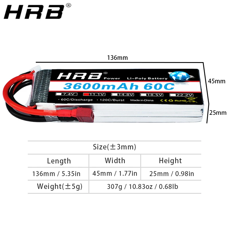 HRB 3600mah Lipo 3S 11 1 V аккумулятор 60C XT60 T Deans EC5 XT90 EC3 женский для Monster 1/8 1/10 автомобилей FPV