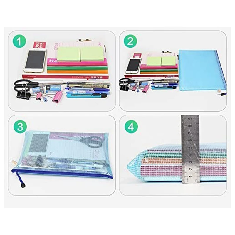 16Pcs Mesh Zipper Pouch Document Bag,Waterproof Zip File Folders,A4 Size, for School Office Supplies,Travel Storage Bags images - 6