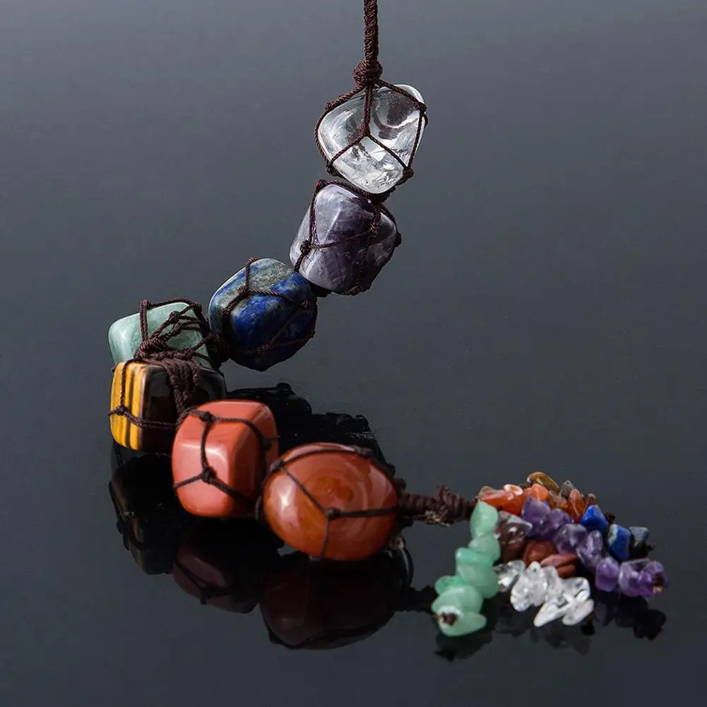 

GloryStar 7 Colors Chakra Gemstone Hanging Pendant for Window Feng Shui Ornament Natural Stones Car Home Decor