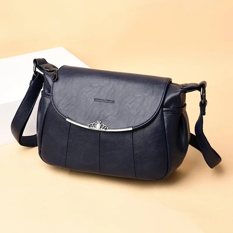 Fashion Patchwork Shoulder CrossBody Bags For Women Fashion Messenger Bags New Genuine Leather Women's Handbags Bolsas Feminina - Цвет: Синий