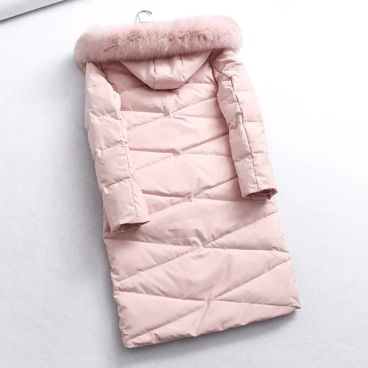

Uu02 Winter New Style Solid Color Venonat Decoration Hooded Hair Long Sleeve Women's Long down Jacket