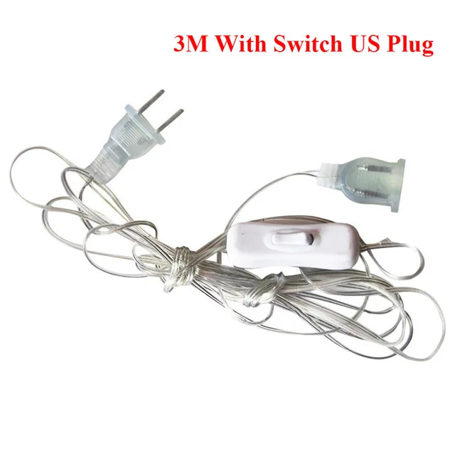 3m Plug Extender Wire Extension Cable EU/US Plug for LED String Light Wedding Decoration Led Garland DIY Natal Christmas Lights