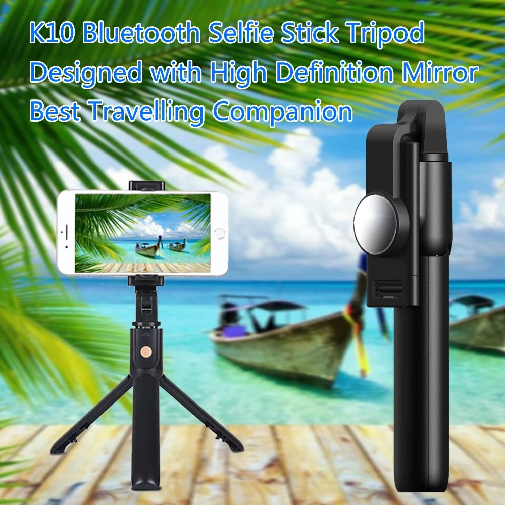 Mini Lightweight Selfie Stick Tripod for Phone 10m Bluetooth Remote Selfiestick iPhone X XR XS Max 7 8 Plus, Galaxy S10 S9 S8