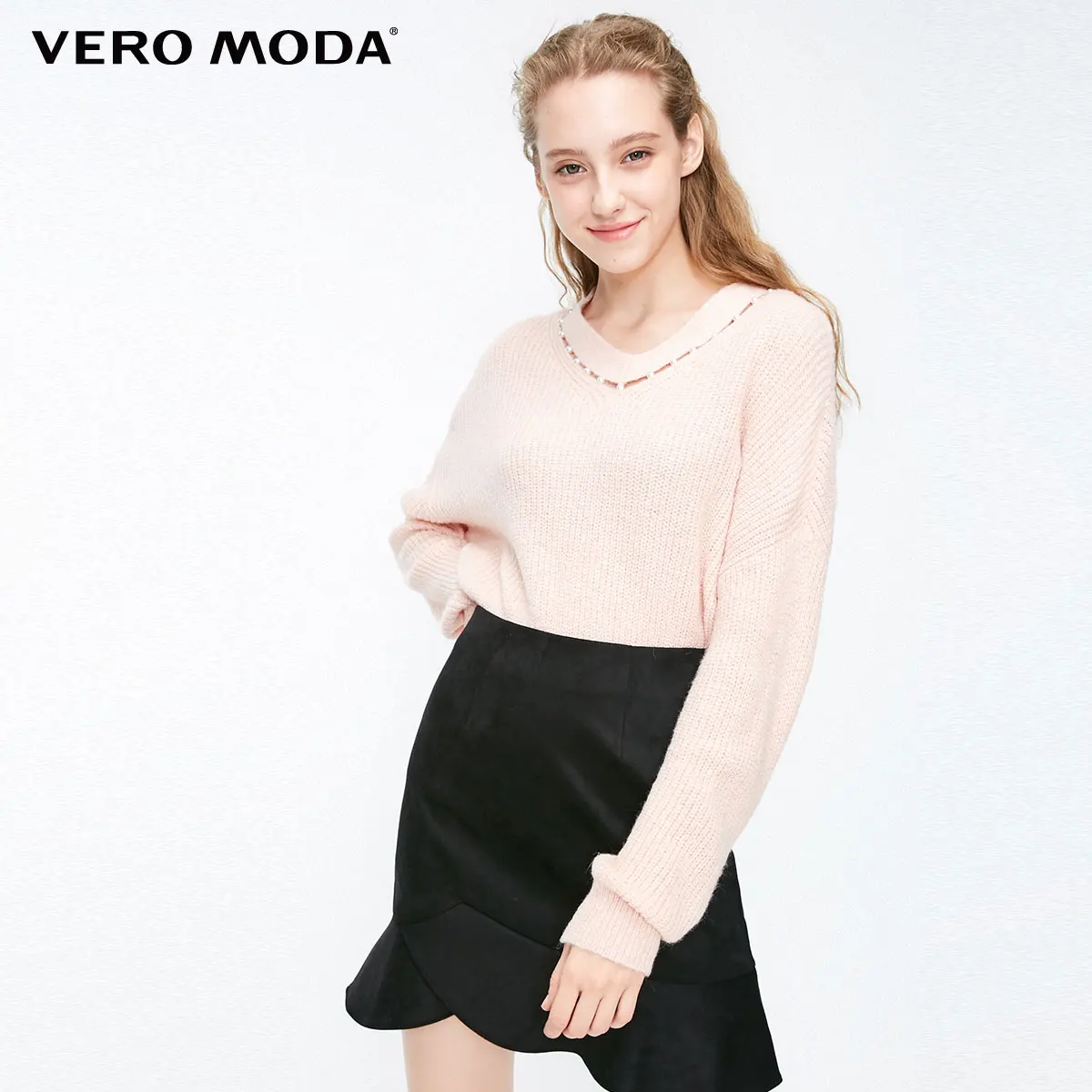 Vero Moda женский свитер из чистой шерсти с v-образным вырезом из мохера | 318313529 - Цвет: Rose smoke