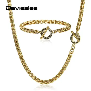 

Womens Mens Jewelry Set 4mm Stainless Steel Chain Necklace Bracelet Set for Men Women Toggle Clasp Wheat Link Chain 2019 LTSS08