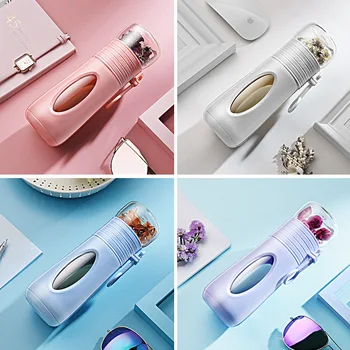 

Portable Cute Tea Glass Infuser Water Bottle Herbalife with Anti-hot Cover 270ML Tea Mugs