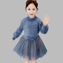 Платье нарядное платье в стиле пэчворк для девочек вязаный свитер Детское платье осеннее детское платье-пачка в стиле Лолиты для девочек 6, 8, 10, 12, 14 лет