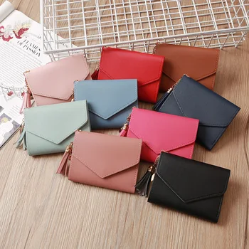 

New Short Tassel Ladies Wallet Card Bag Student Wallet Love Pendant Buckle Short Wallet