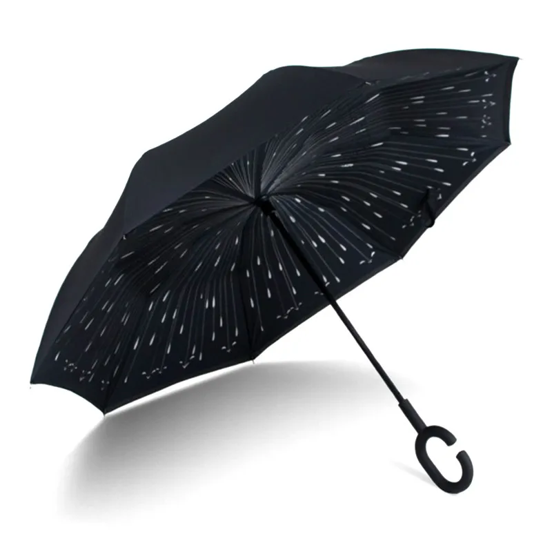 Reverse Rain Umbrella for Women Folding Double Layers for Men Self Stand Women's Umbrella C Handle Windproof Sun Rain