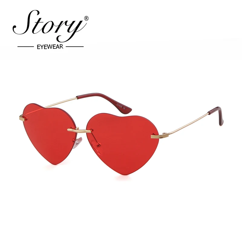 

STORY Fashion Lover Heart Sunglasses Women Men 2019 Brand Designer cat eye Love Frameless Sun glasses 90S shades female S879