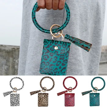 

Fashion PU Key Ring Animal Pattern Tassel Bangle Keychain with Mini Wallet Mini Money Bag Gift Coin Purse for Women Girl