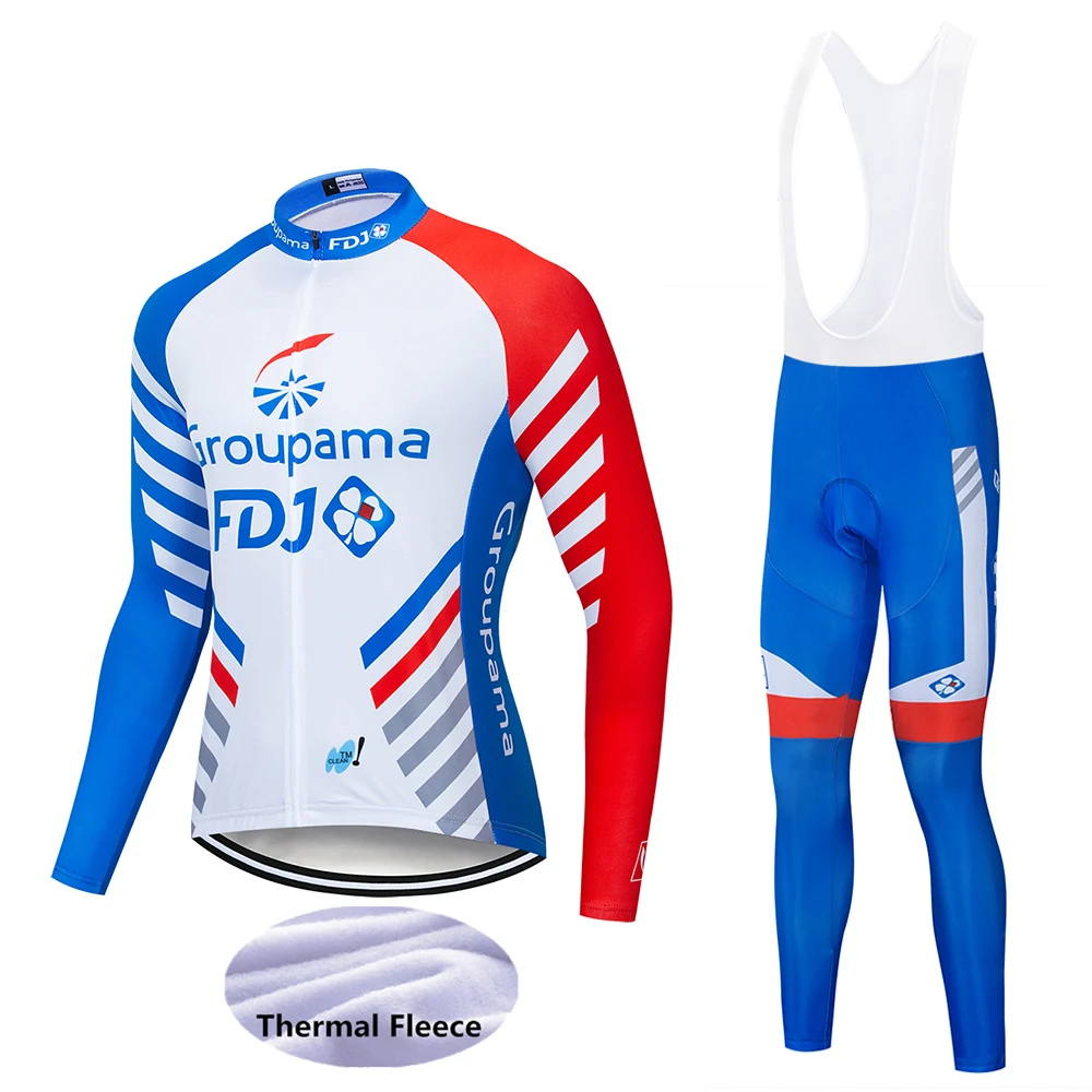 Cycling suit Новая команда FDJ Велоспорт Джерси Набор Франция велосипедная одежда мужская Ropa Ciclismo зимняя теплая флисовая велосипедная Одежда для велоспорта - Цвет: Cycling suit