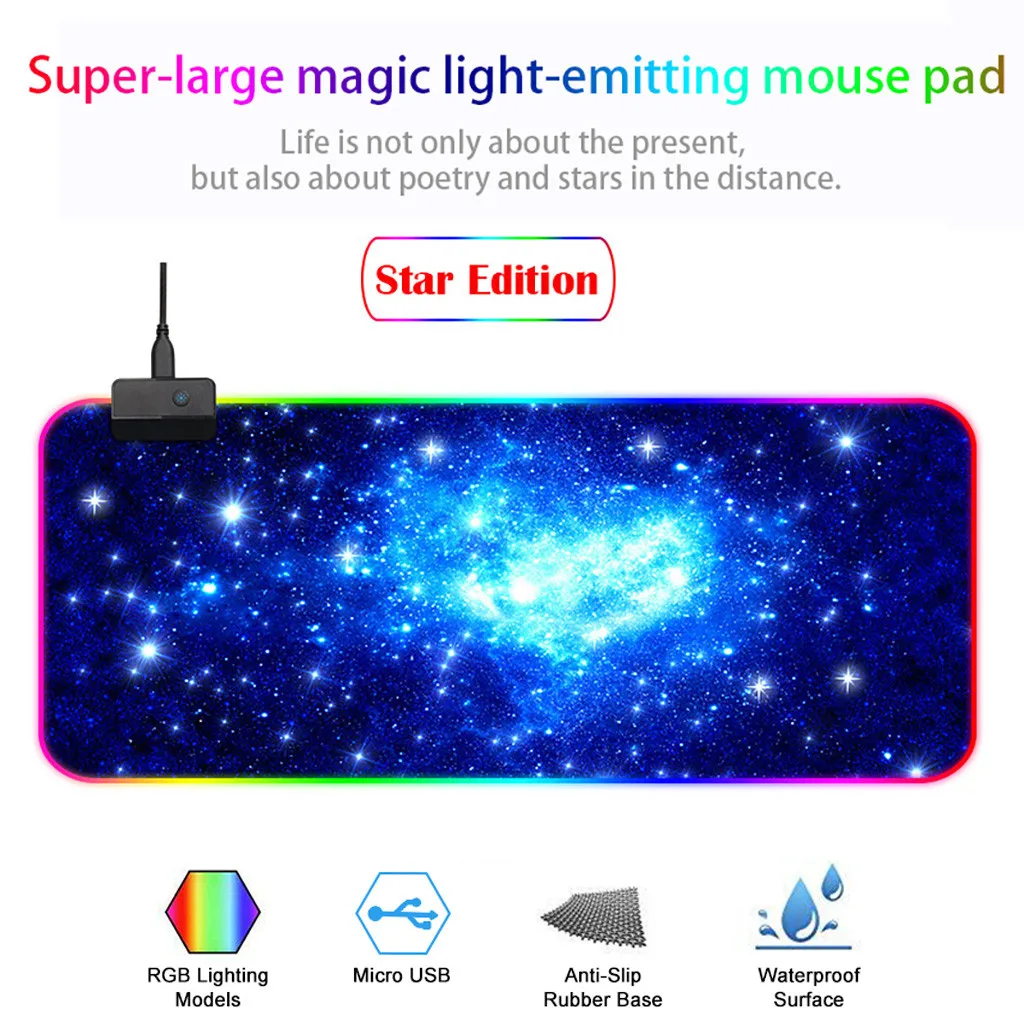 Rgb большая красочная светодиодная клавиатура с подсветкой коврик для игровой