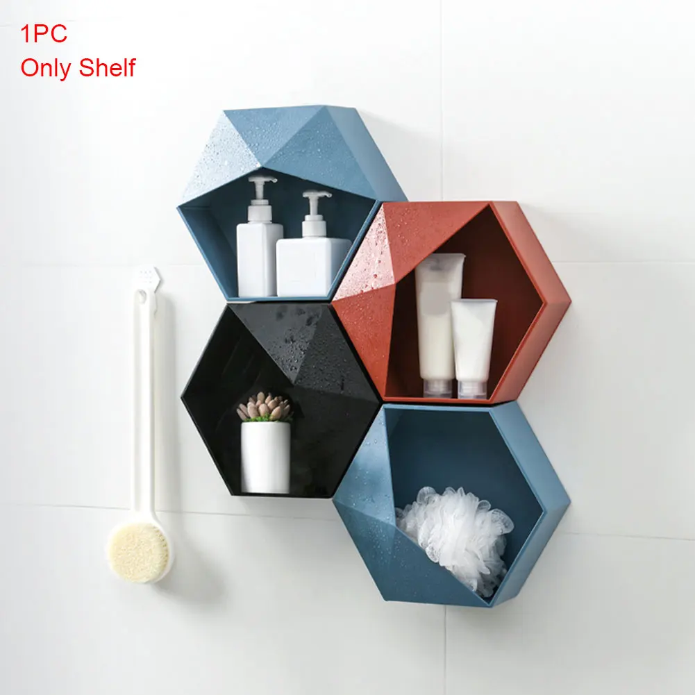Easy Install Home Decor Storage Wall Mounted Crafts Living Room Hexagon Shape Organizer Storage Rack Combination Office Shelf