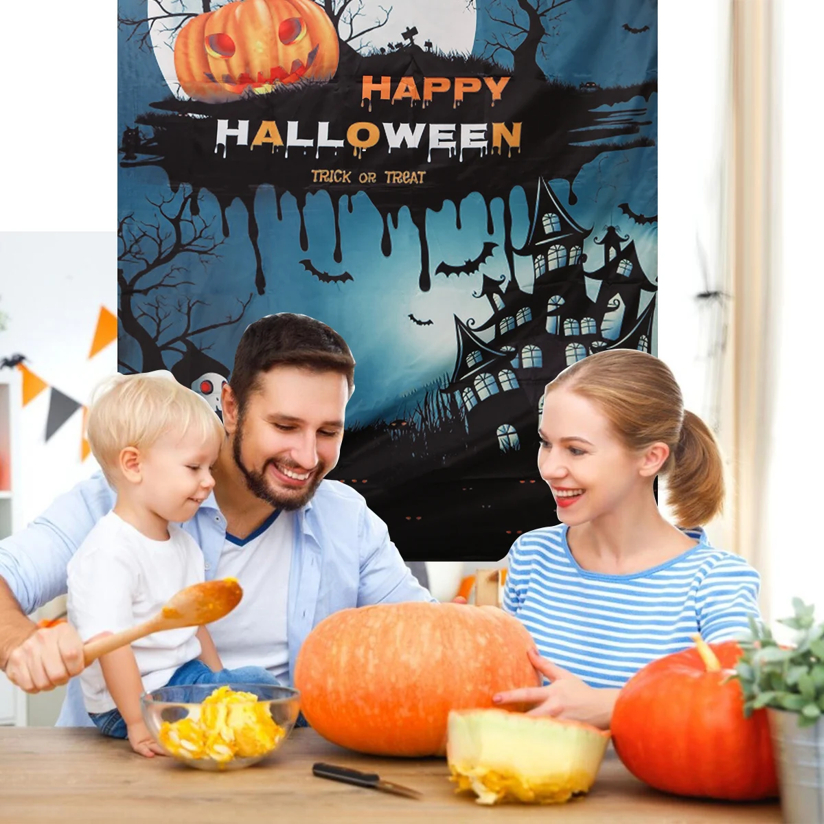 С надписью Happy Halloween 7ftx5ft фестиваль вечерние фото съемки реквизит фотография для фона для семейного портрета и т. д