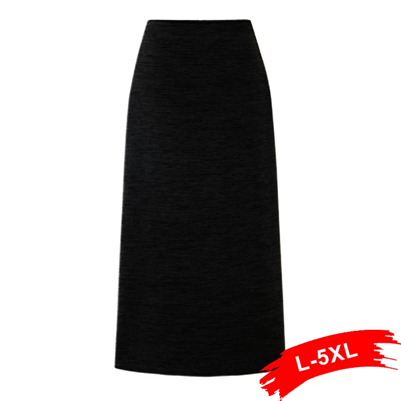 Вязаные прямые юбки размера плюс, 3XL 4XL, осенние черные, серые, с эластичной резинкой на талии, сексуальные, пуш-ап, облегающие, офисные, женские, длинные юбки