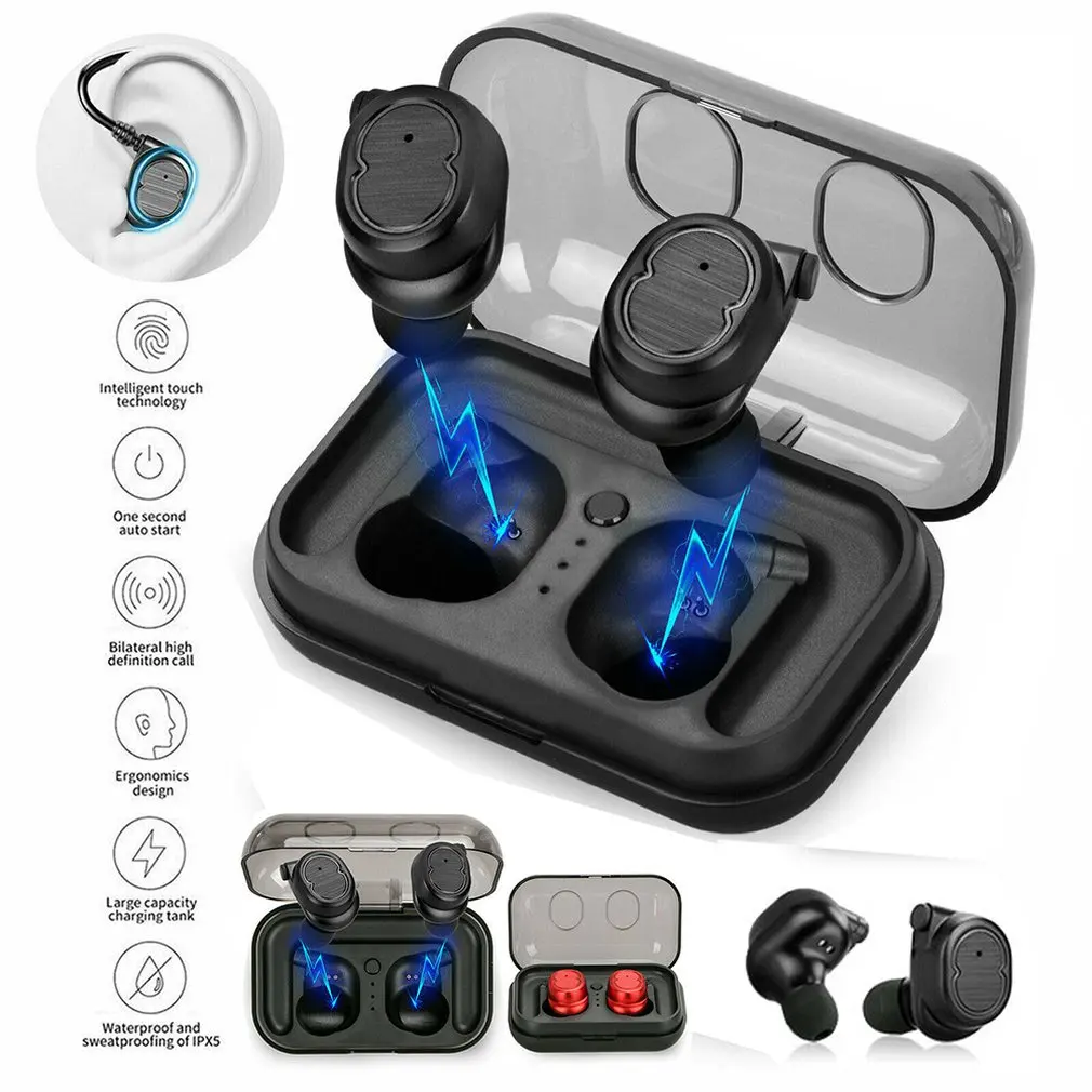 5,0 bluetooth-гарнитура TWS настоящие беспроводные наушники 5D стерео водонепроницаемые беспроводные большие емкости сенсорные беговые мини спортивные наушники